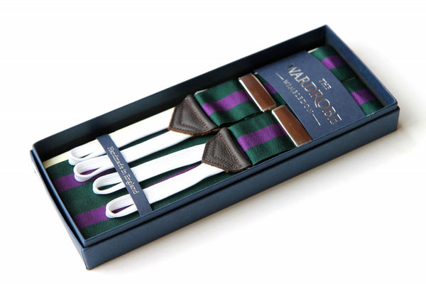 Albert Thurston: Braces Green & purple striped barathea, adjustable size