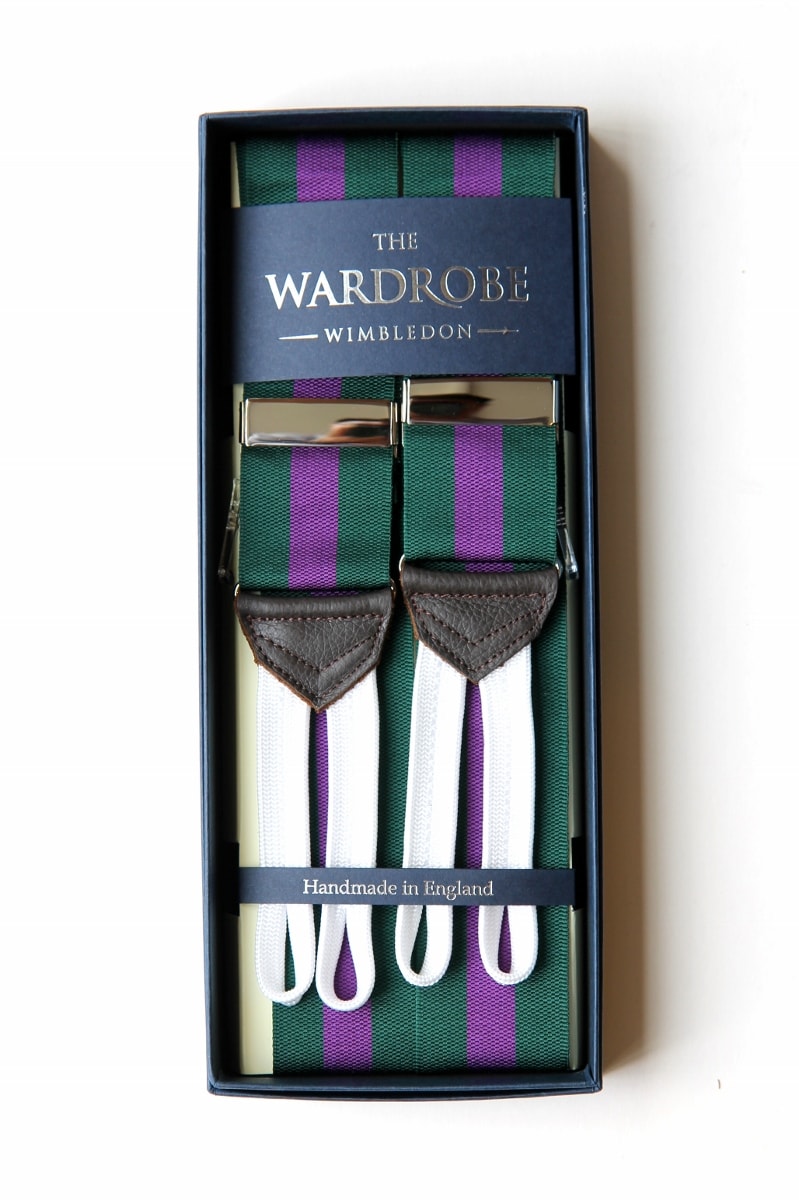 Albert Thurston: Braces Green & purple striped barathea, adjustable size