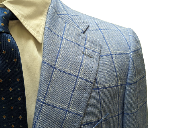 Cesare Attolini Sport Coat: 41/42R, Light blue windowpane, 3-button, wool/silk