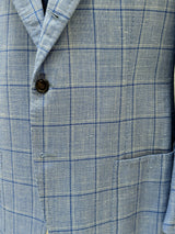 Cesare Attolini Sport Coat: 41/42R, Light blue windowpane, 3-button, wool/silk