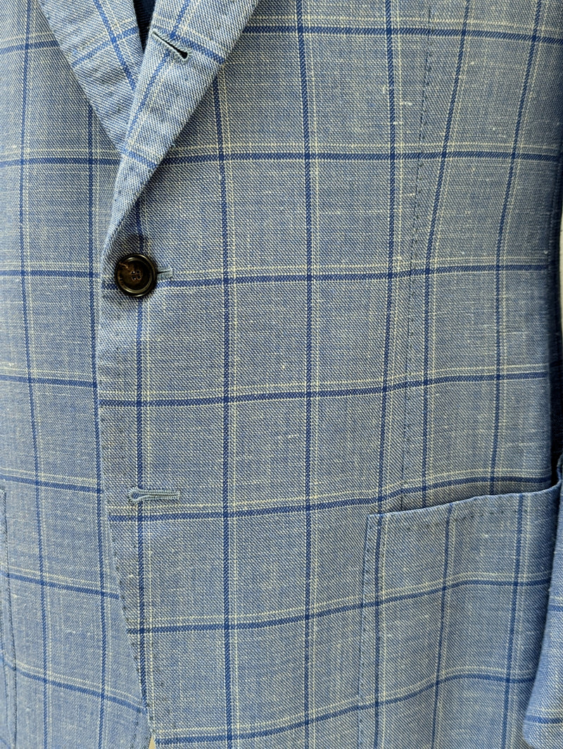 Cesare Attolini Sport Coat: 41/42R, Light blue windowpane, 3-button, wool/silk