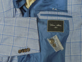 Cesare Attolini Sport Coat: 41/42R, Light blue windowpane, 3-button, wool/silk