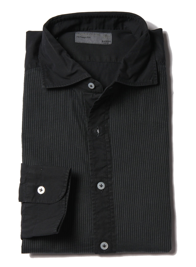 Barba Dandylife Washed Tuxedo Shirt: Faded black ribbed front pure cotton