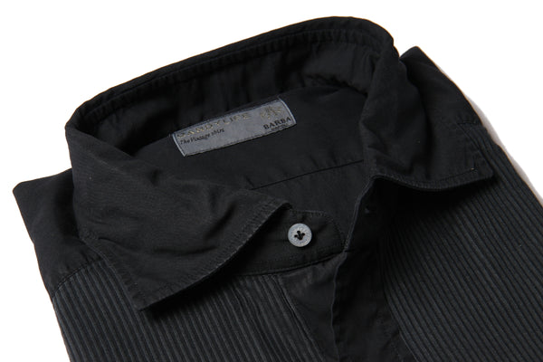 Barba Dandylife Washed Tuxedo Shirt: Faded black ribbed front pure cotton