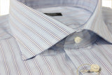 Barba Shirt: 16.5, Light blue with navy and white stripes, spread collar, pure cotton