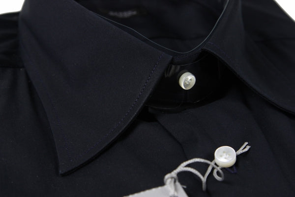 Barba Shirt: 16, Solid midnight blue, spread collar, cotton/poliamide/elastane