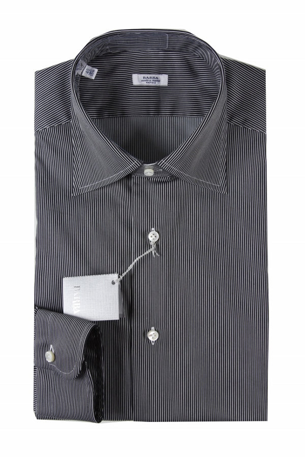 Barba Shirt: 15.75, Black with white stripes, spread collar, cotton/poliamide/elastane