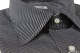 Barba Shirt: 15.75, Black with white stripes, spread collar, cotton/poliamide/elastane