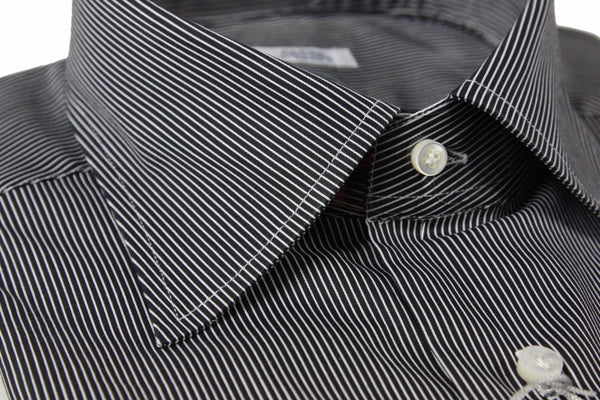 Barba Shirt: 15.75, Black with white stripes, spread collar, cotton/poliamide/elastane