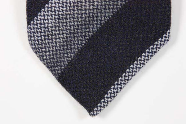 Ballantyne Tie: Charcoal with grey and white stripes, 3.25" wide, wool
