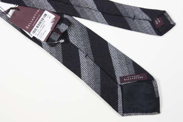 Ballantyne Tie: Charcoal with grey and white stripes, 3.25" wide, wool