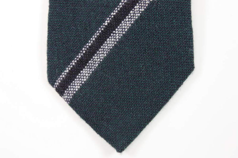 Ballantyne Tie: Forest green with black and white stripe, 3.5" wide, cashmere