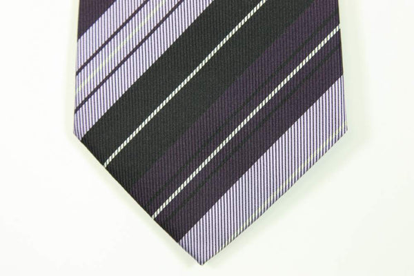 Ballantyne Tie: Purple with lavender and cream stripes, 3.25" wide, silk