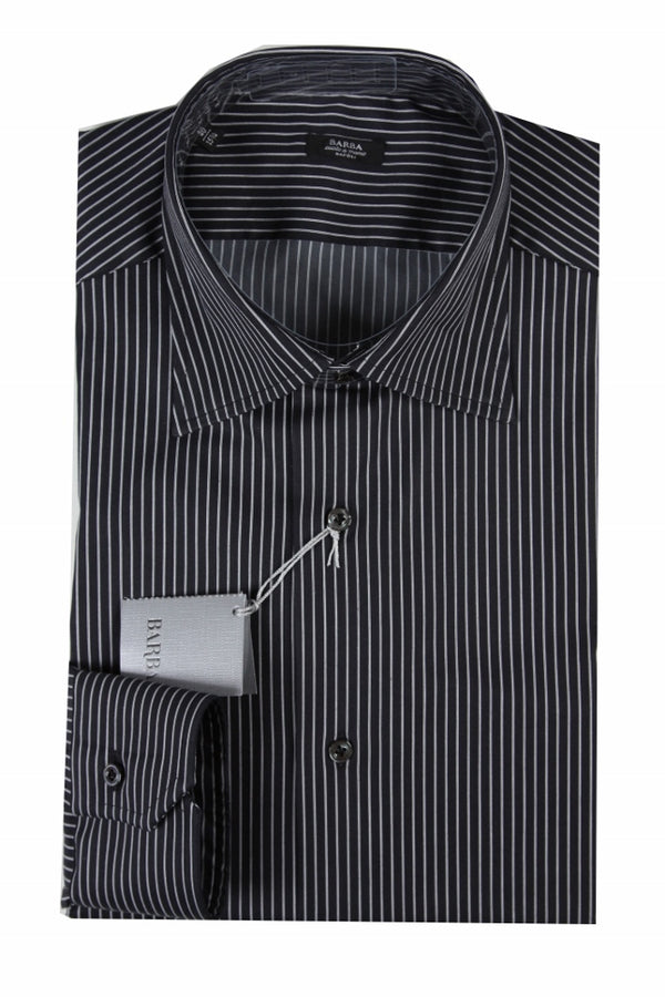 Barba Shirt: 15.75, Midnight with white pinstripes, spread collar, cotton/poliamide/elastane