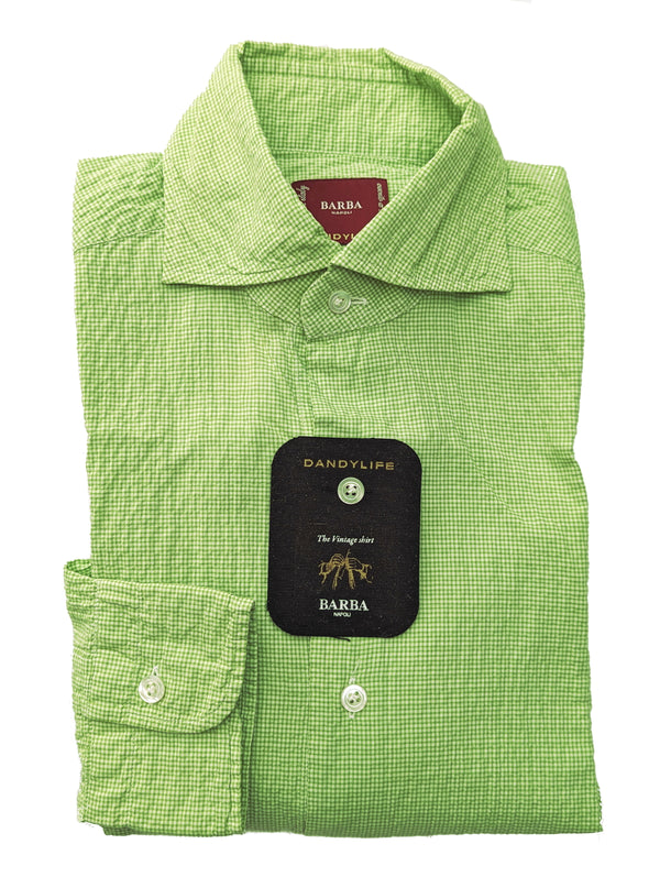 Barba Dandylife Shirt 15.5 Spring green Micro-check Cotton/Elastane Seersucker