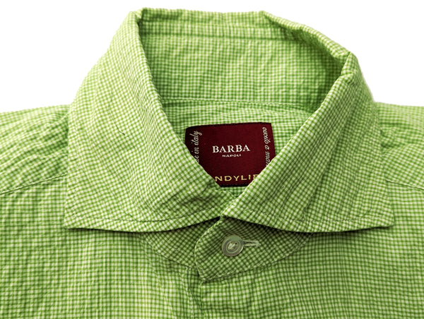 Barba Dandylife Shirt 15.5 Spring green Micro-check Cotton/Elastane Seersucker