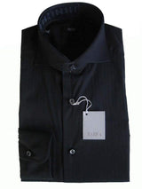 Barba Shirt: 16, Black tonal stripes, spread collar, cotton/poliamide/elastane