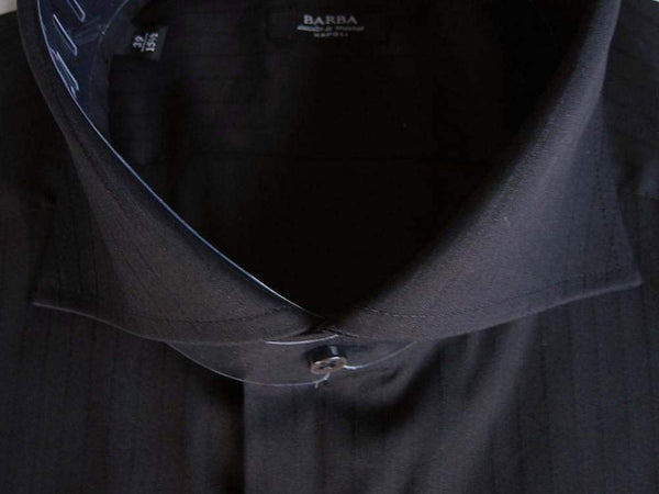 Barba Shirt: 16, Black tonal stripes, spread collar, cotton/poliamide/elastane
