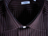 Barba Shirt: 16, Brown white pinstripes, button down collar, cotton/poliamide/elastane