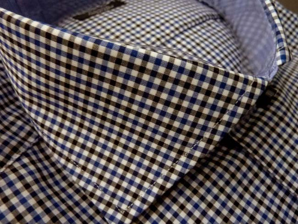 Barba Shirt: 15, Navy/white/black check, spread collar, pure cotton