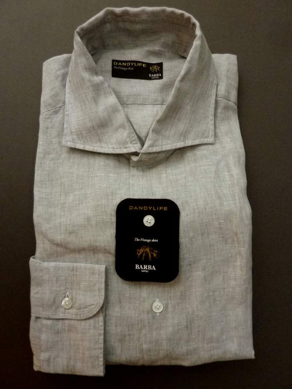Barba Dandylife Shirt: Light grey, Spread collar, garment washed/dyed linen