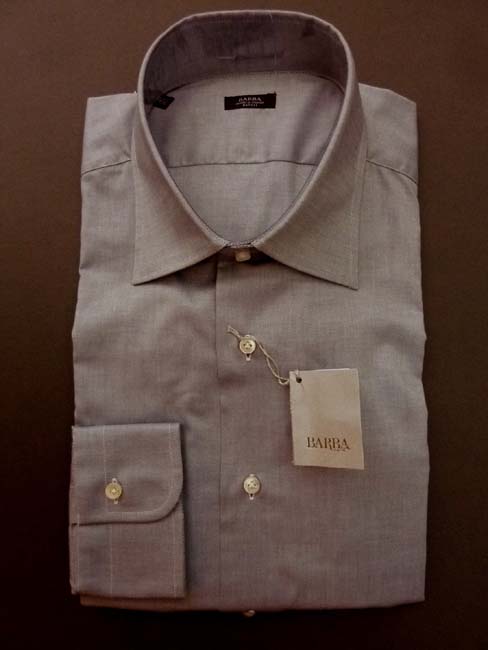 Barba Shirt: 15.75, Grey, spread collar, pure cotton