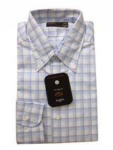 Barba Dandylife Shirt White with blue plaid Button down collar garment washed cotton