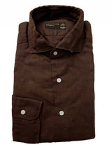 Barba Dandylife Shirt: Brown weave Spread collar garment washed/dyed cotton