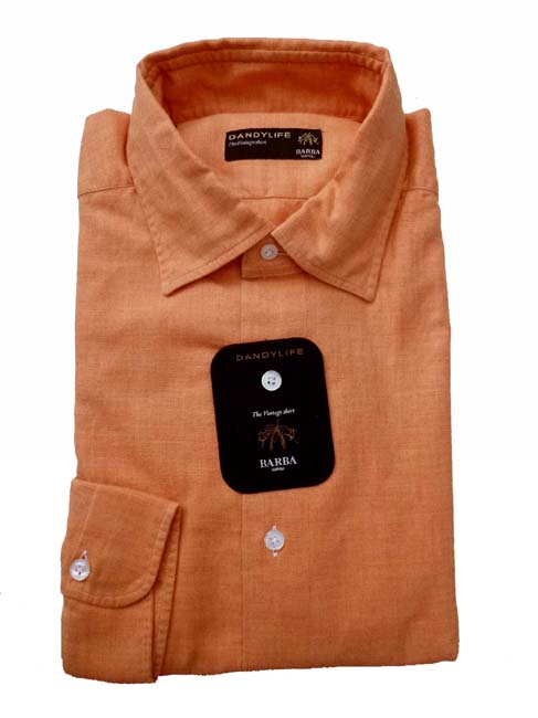Barba Dandylife Shirt: Orange Spread collar garment washed/dyed cotton