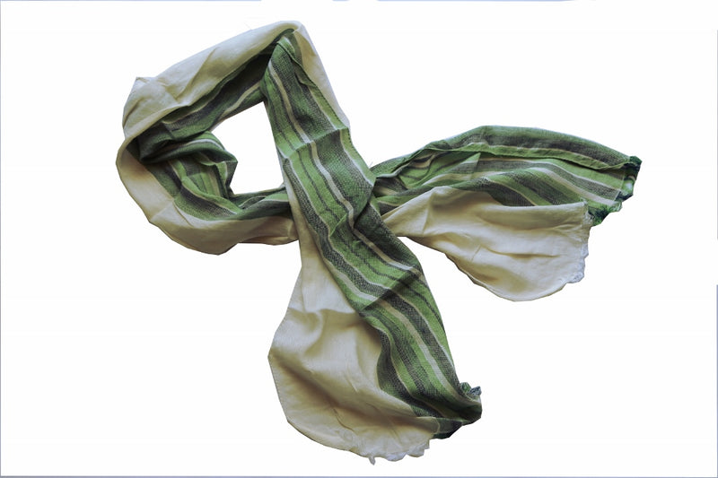 Battisti Scarf Green, charcoal blue and vanilla stripes Vintage cotton/linen