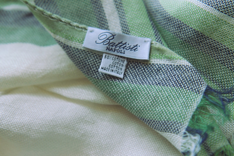 Battisti Scarf Green, charcoal blue and vanilla stripes Vintage cotton/linen