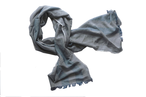 Battisti Scarf: Pale blue grey stripes Vintage cotton