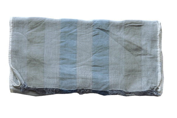 Battisti Scarf: Pale blue grey stripes Vintage cotton