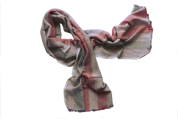 Battisti Scarf: Pale red & cement stripes Vintage cotton