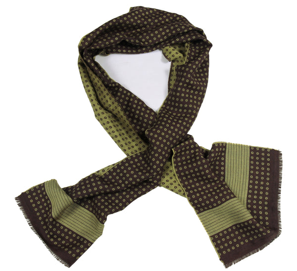 Battisti Scarf Brown with green bullseye dots Cashmere/Wool