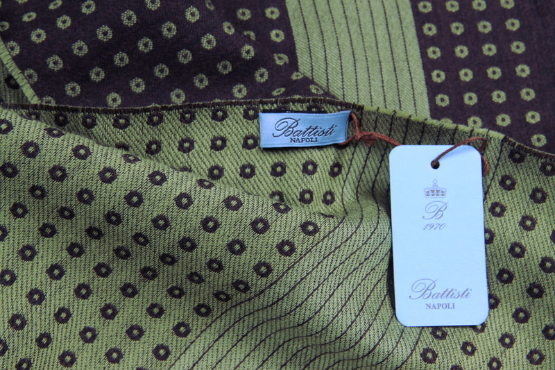 Battisti Scarf Brown with green bullseye dots Cashmere/Wool