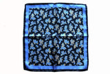 Battisti Pocket Square: Navy with sky/yellow paisley, pure silk