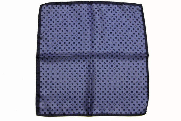 Battisti Pocket Square: Medium blue with small navy squares, pure silk