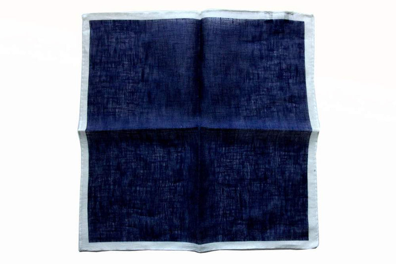 Battisti Pocket Square Navy with white border pure linen