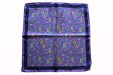 Battisti Pocket Square: Purple with blue/yellow paisley, pure silk