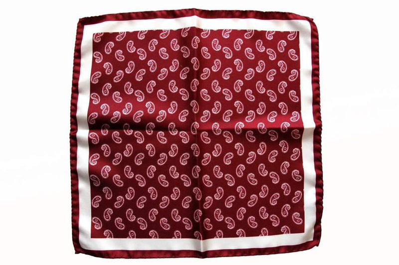 Battisti Pocket Square Red with white paisley pure silkl