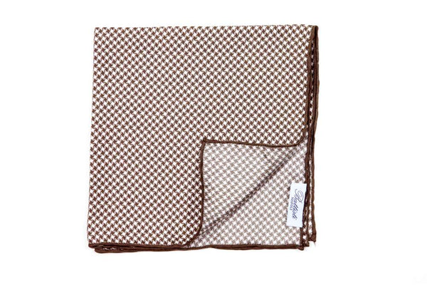 Battisti Pocket Square: Brown & white modern check, pure silk