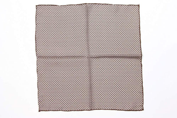 Battisti Pocket Square: Brown & white modern check, pure silk