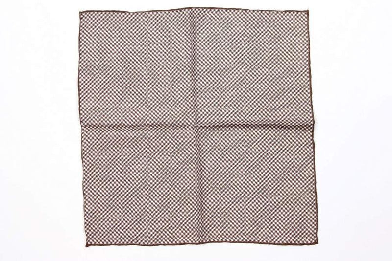 Battisti Pocket Square: Brown & white modern check, pure silk