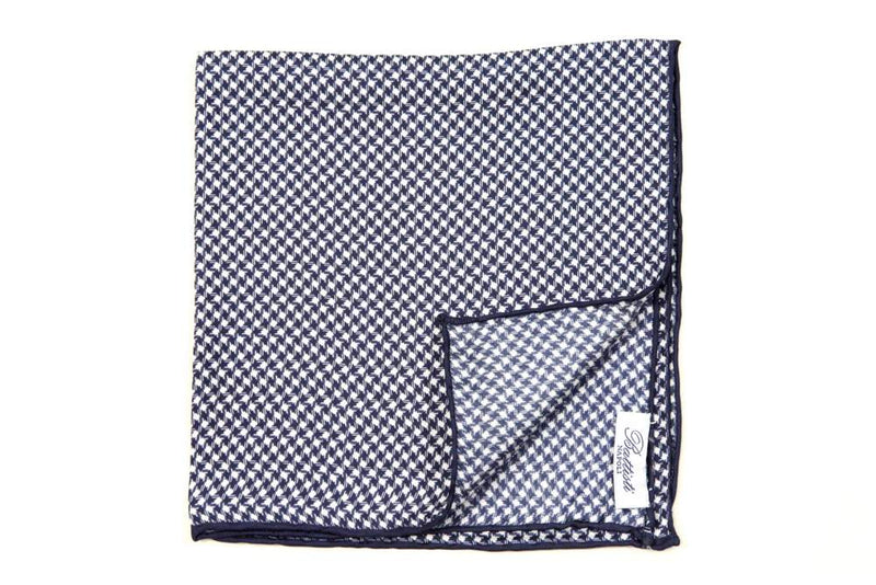 Battisti Pocket Square: Navy & white modern check, pure silk