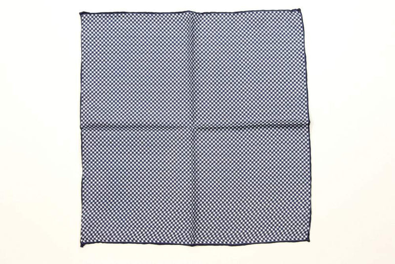 Battisti Pocket Square: Navy & white modern check, pure silk