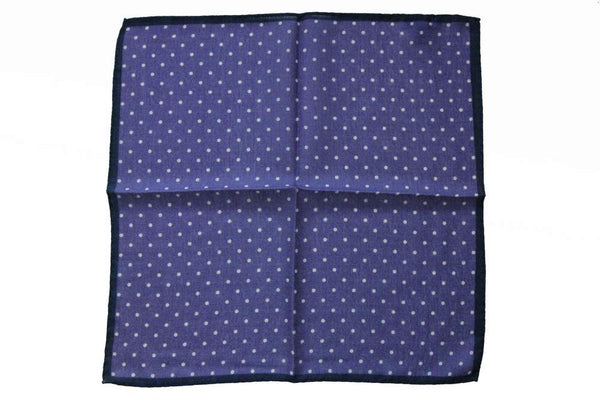 Battisti Pocket Square Purple with white polkadot & navy trim, pure wool