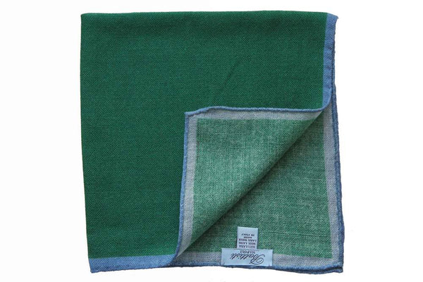 Battisti Pocket Square Emerald green with pale blue trim, pure wool