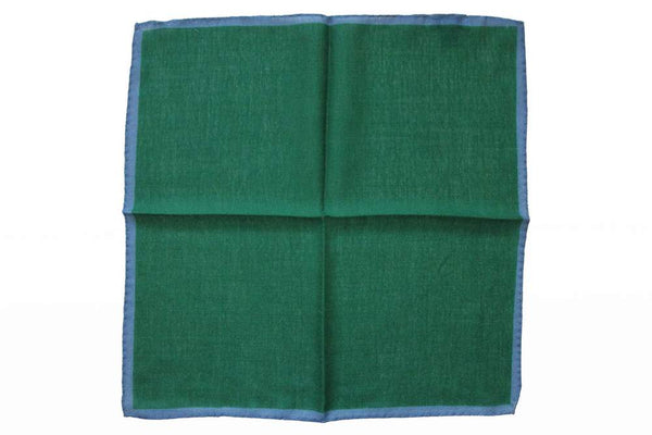 Battisti Pocket Square Emerald green with pale blue trim, pure wool