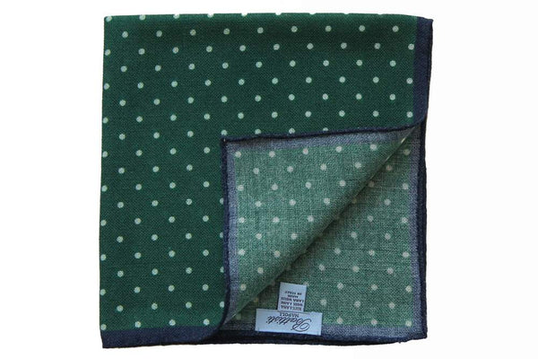 Battisti Pocket Square Navy with white polkadot & hunter green trim